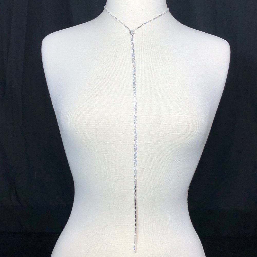 Single Line Rhinestone Adjustable Length Necklace - Picture 2 of 4